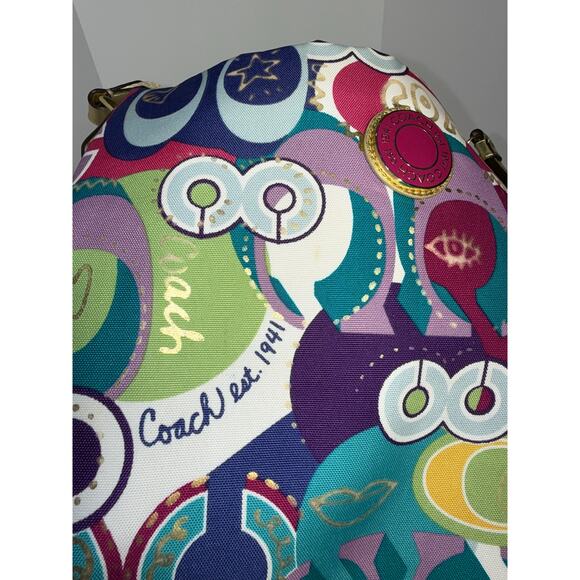 Coach Poppy Signature Canvas Leather Multicolor Shoulder / Crossbody Bag - Picture 13 of 15